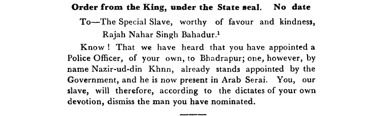 Fourth Days of Proceedings Trail of Bahadur Shah -Order  from  the  Emperor,  under  the  State  seal
