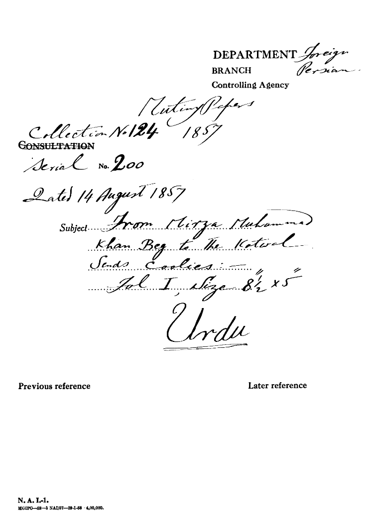 From Mirza Muhammad Khan Beg to the Kotwal Sends Coolies.