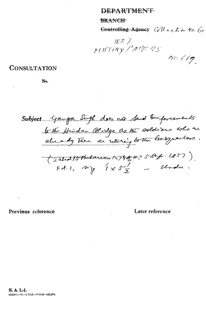 Ganga Singh Does Not Send Enforcements to the Hindan Bridge as the Soldiers Who as already there are Returning to the Headquarters.