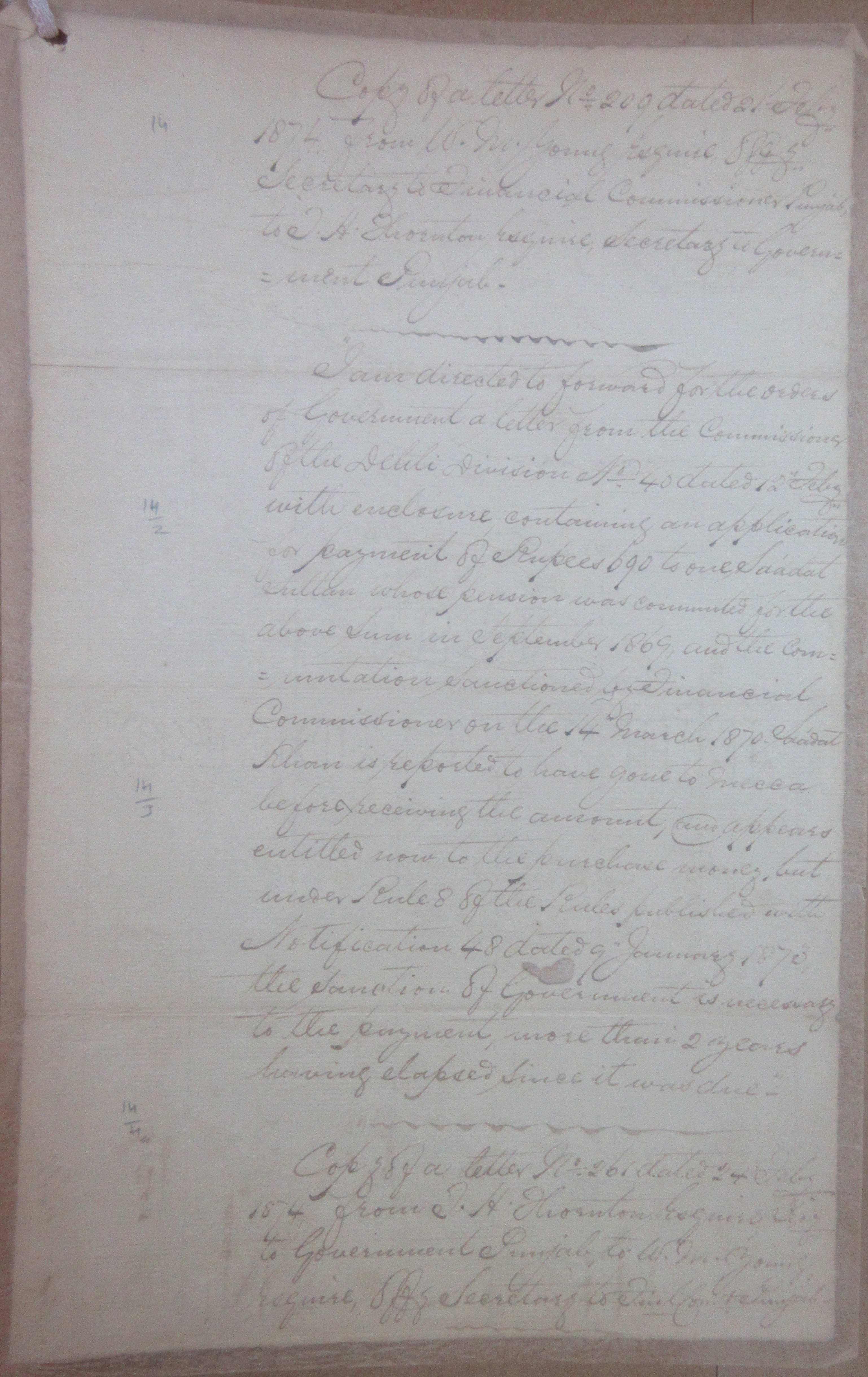 Grant of Pension to the Heirs of Mirza Ilahi Bakhsh File No. 24