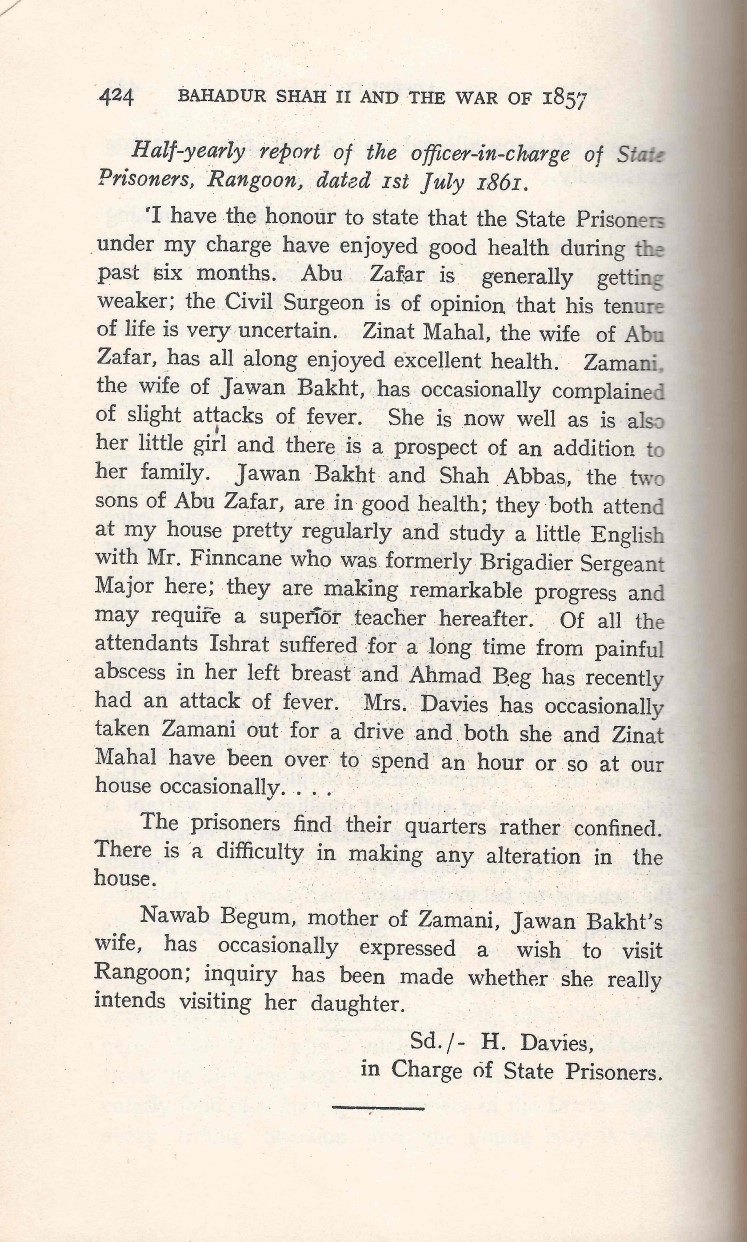 Half-yearly Report of The Officer-in-charge of State Prisoners, Rangoon, Dated 1st July 1861.