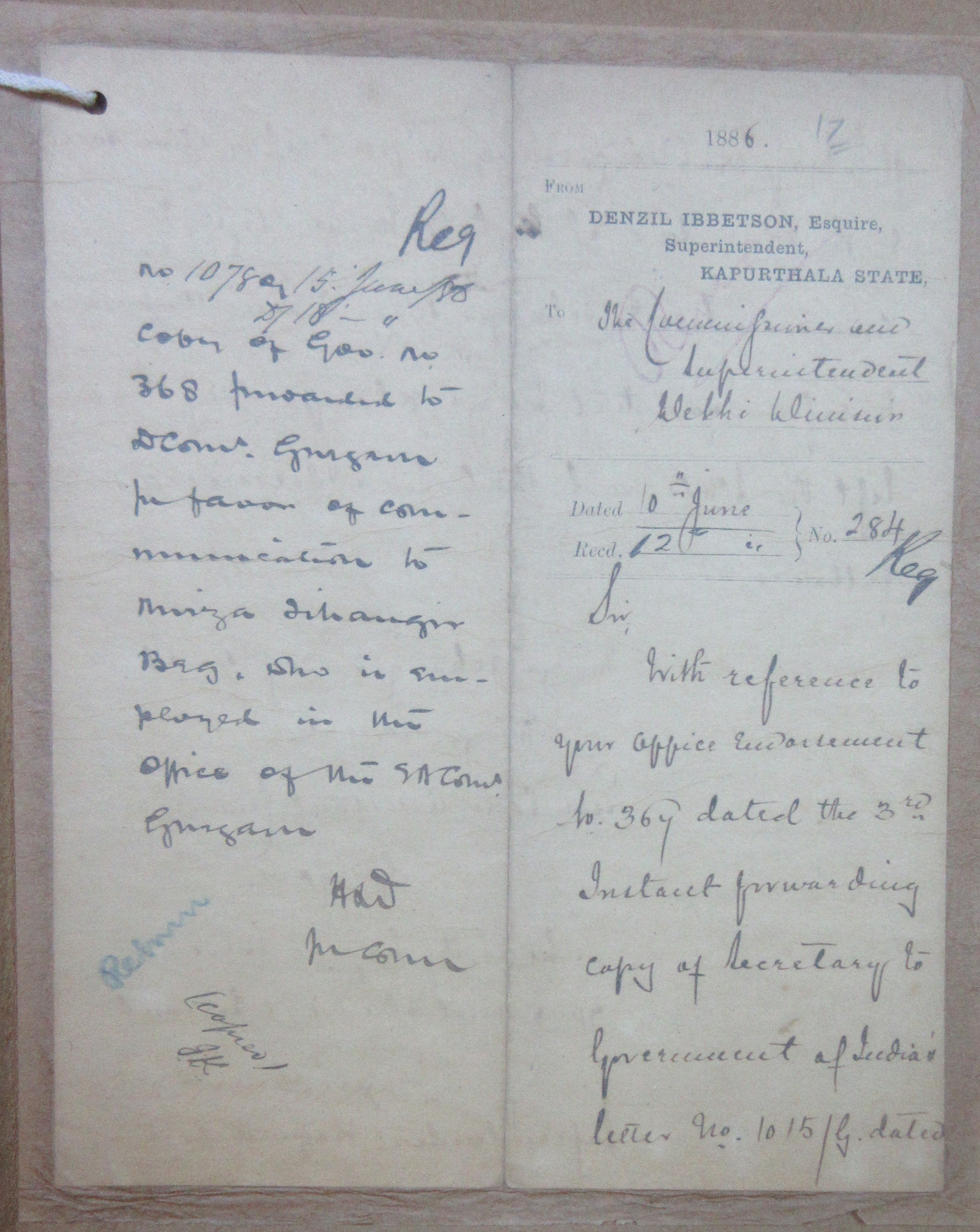 Instant Forwarding Copy of Secretary to Government of India Regarding The Fact of an Allowance to the Miner Sons of the Late Mirza Haji For Communication to Jahangir Beg, File No. 48