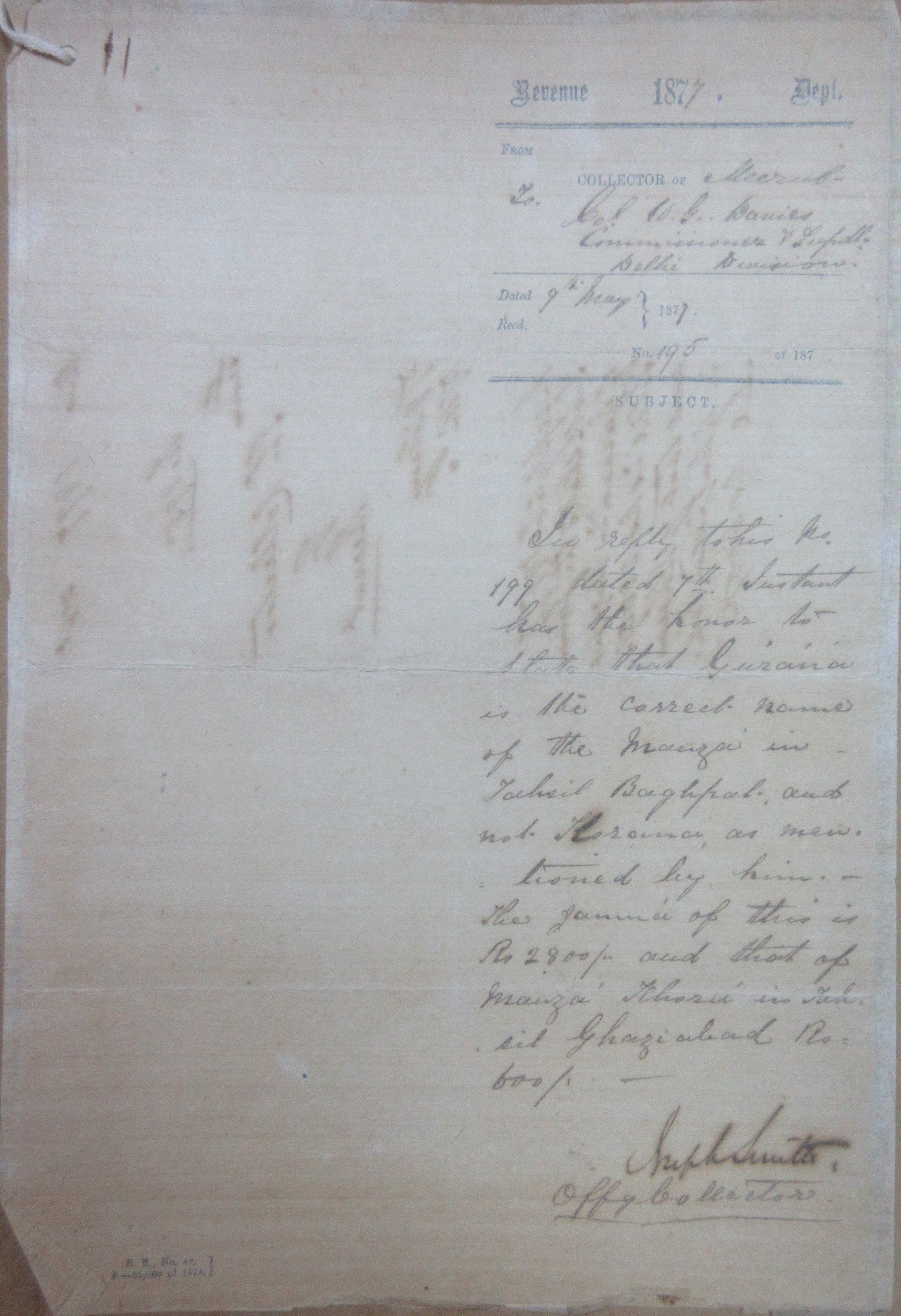 Instant Has the Honor to State That Ghurana is the Correct Names of the Marzai in Tehsil Baghpat and Not Tolerance as Mentioned by him the Jammir of this is Rs 2800/, File No. 29