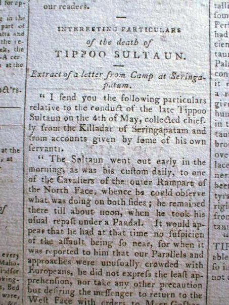 Interesting Particulars of the Death of Tipu Sultan