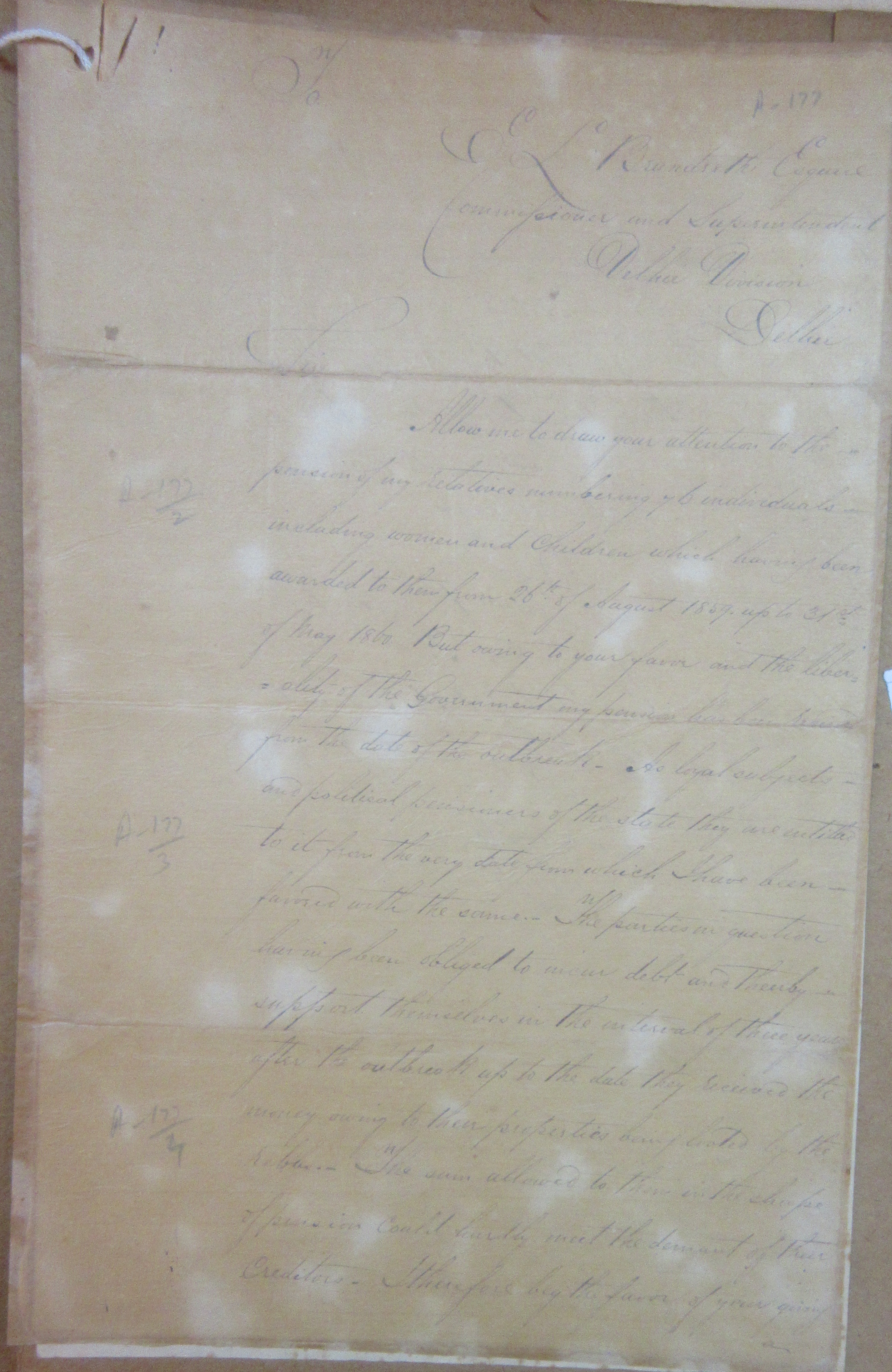 Letter From Mirza Ilahi Bakhsh to British Government For his Pension, File No. 03