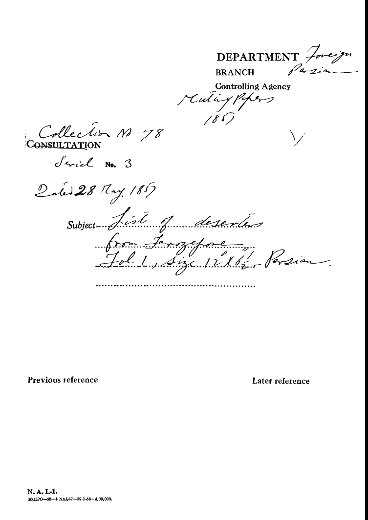 List of Deserters From Ferozpore.