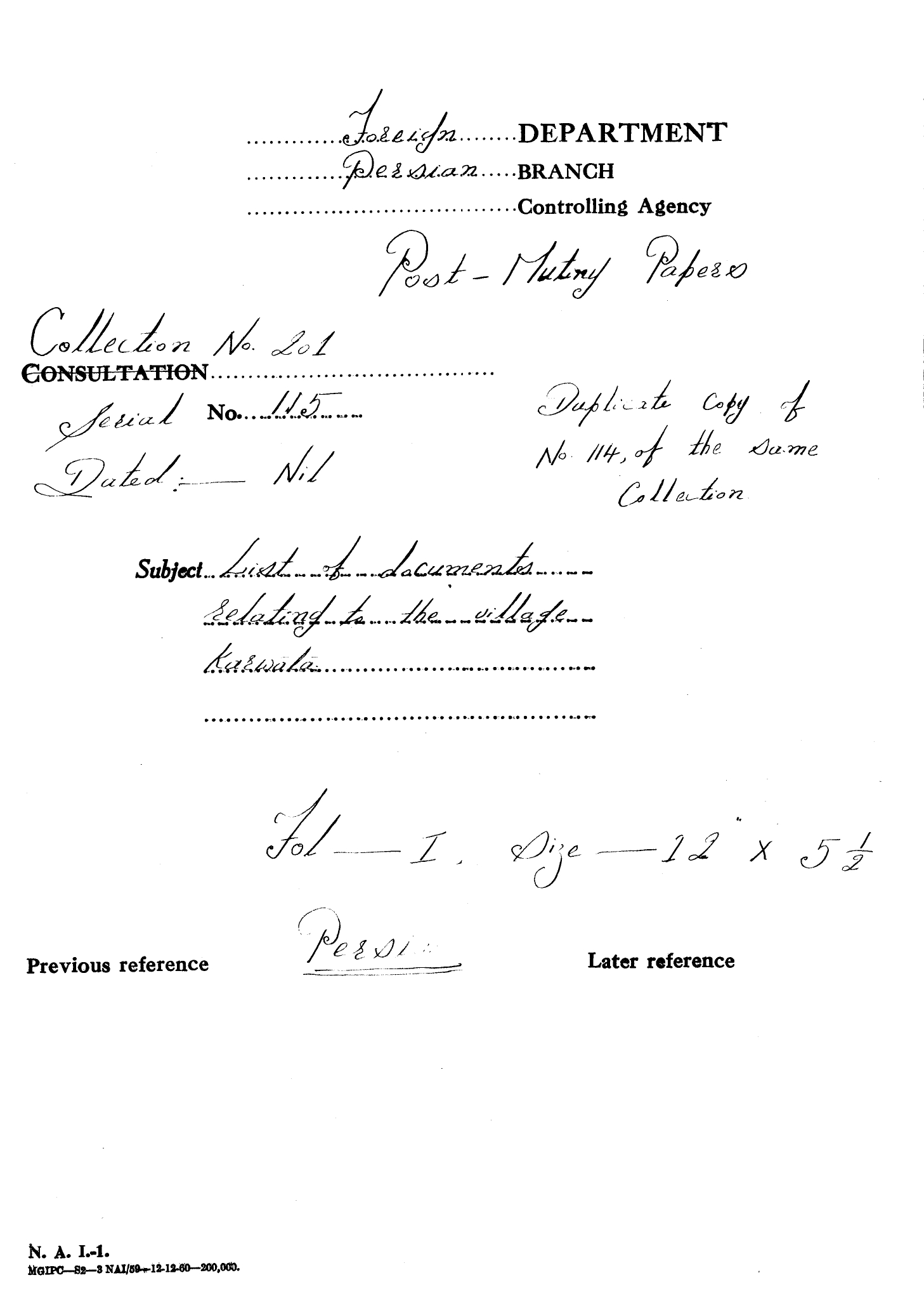 List of documents Relating to the village Karwala