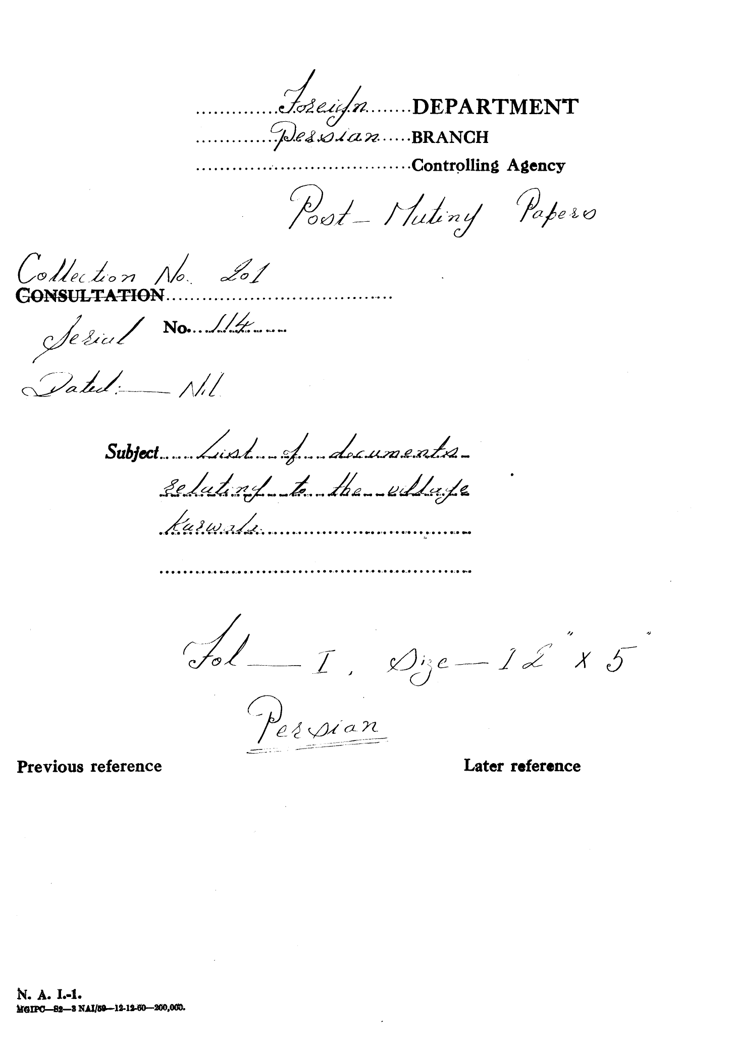 List of  Documents reluting  to the village of Karwala