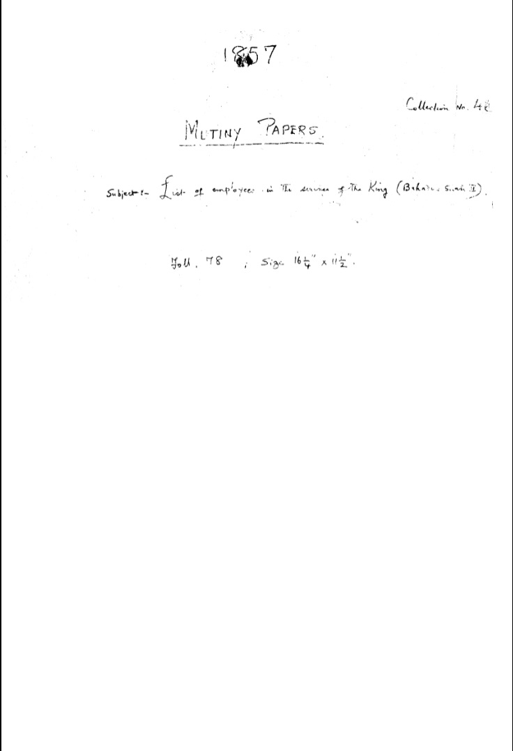 List of Employee In the Service of the Emperor (Bahadur Shah II)