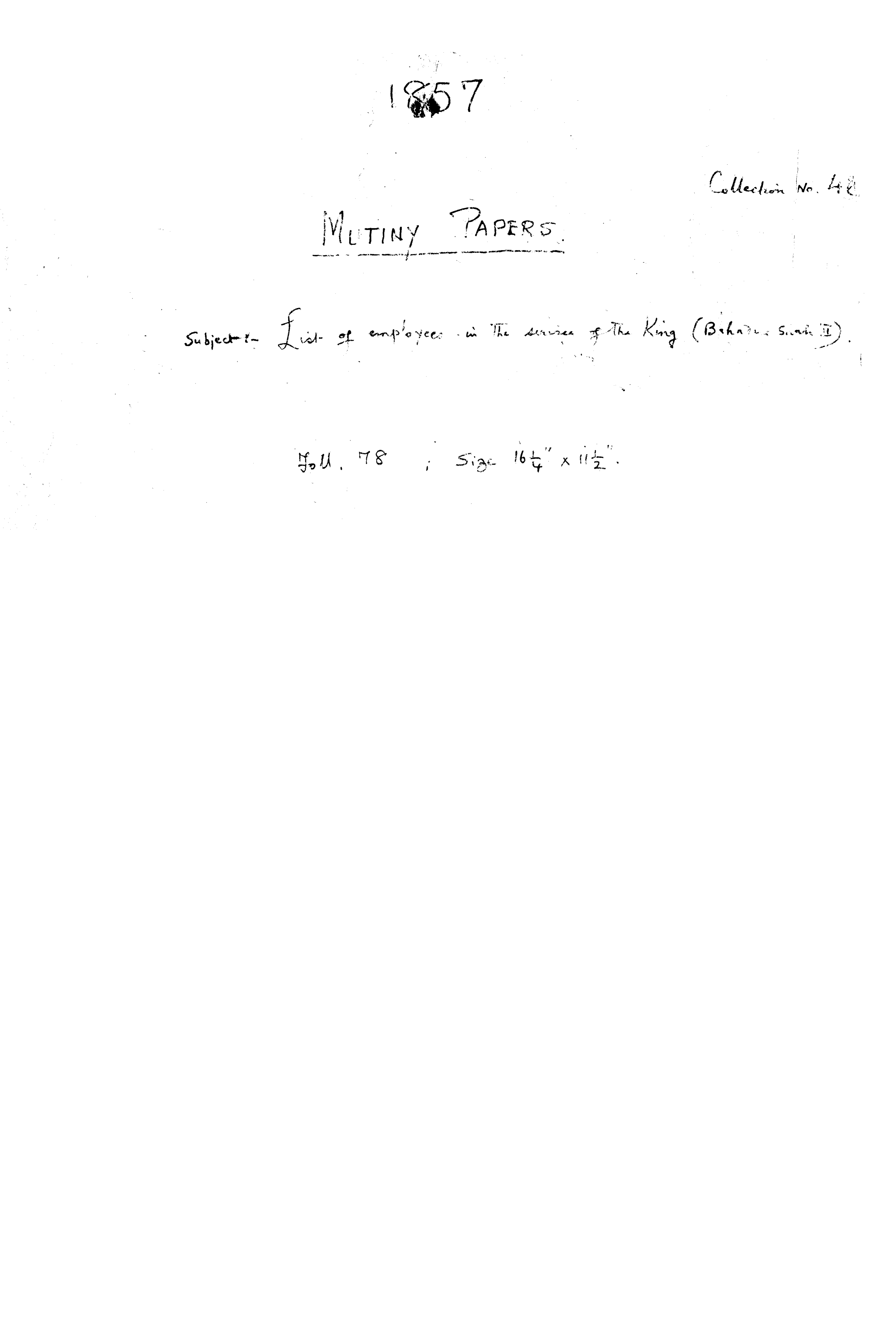 List of Employee In the Service of the King (Bahadur Shah II)