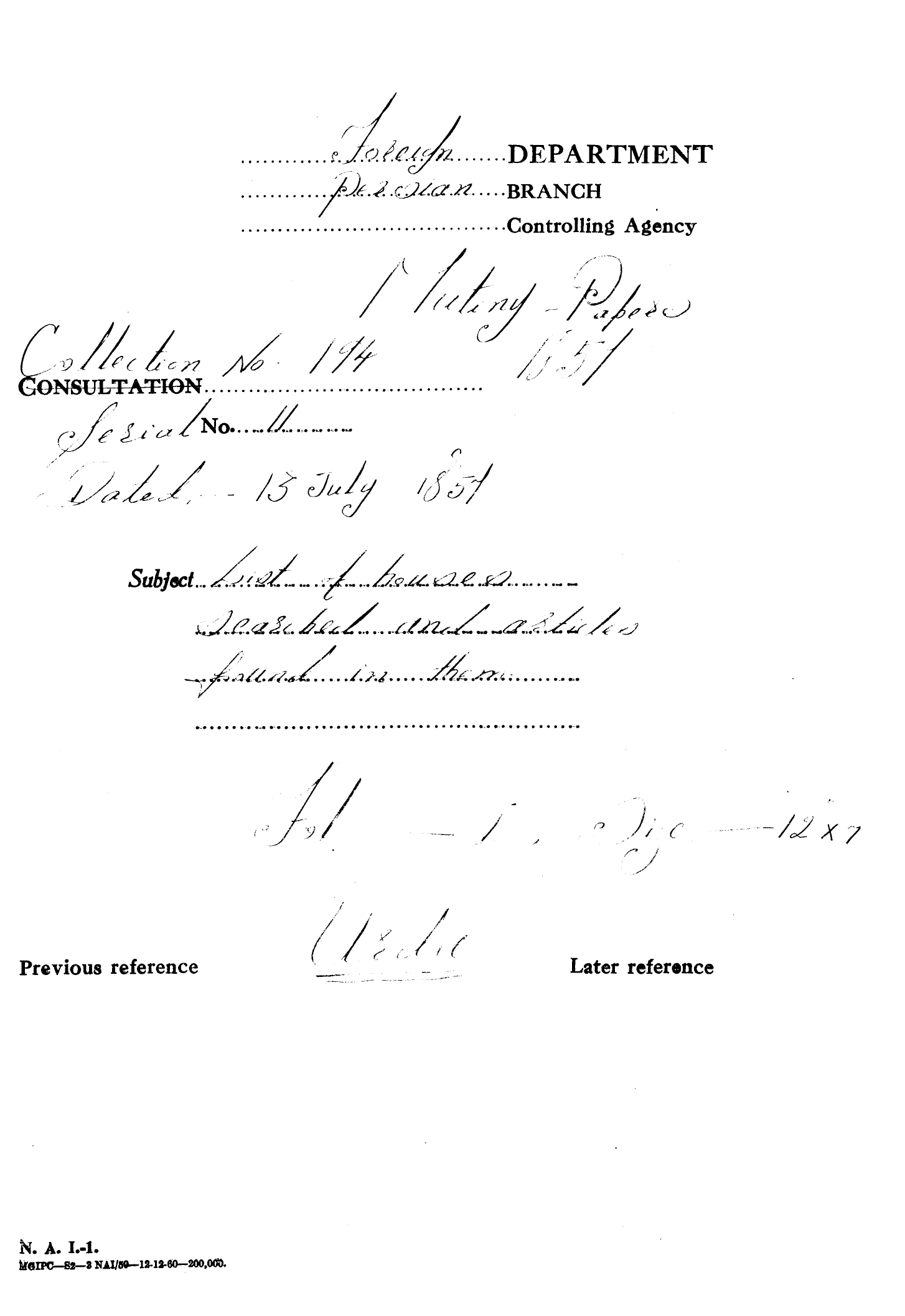 List of Houses Searched and articles Found In them