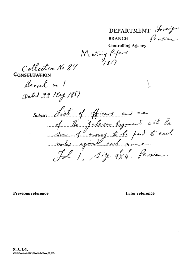 List of officers and Men of the    --------   Regiment With the Sum of Money to Be Paid to Each Noted against Each Name