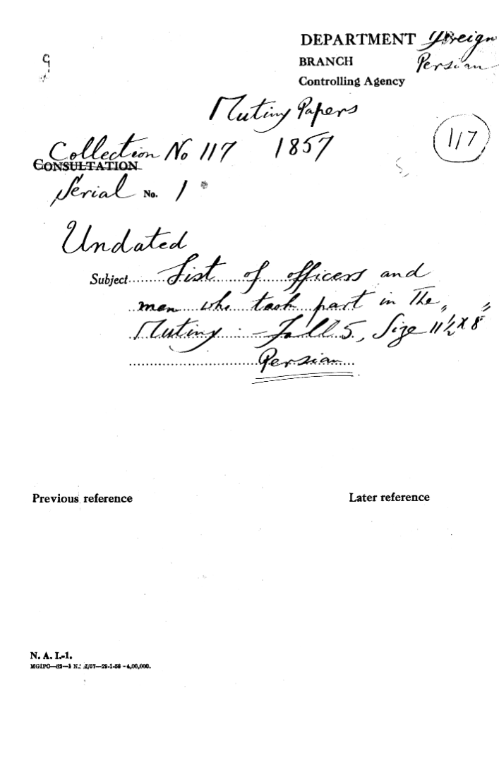 List of officers and Men Who took Part In the Mutiny.