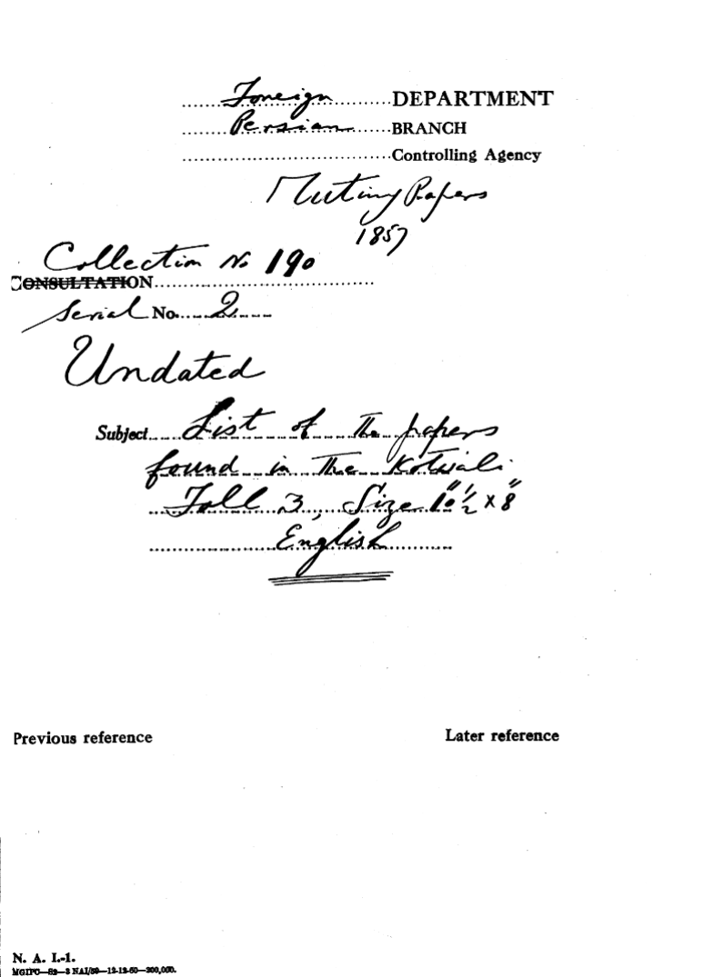 List of Papers Found In the Kotwali.