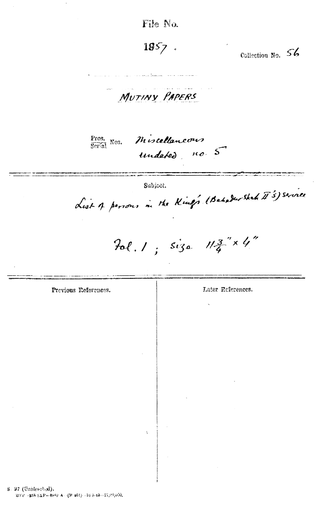 List of Persons In the King's ( Bahadur Shah II's ) Service.