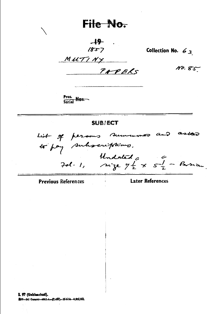 List of Persons Summered and asked to Pay Subscriptions.