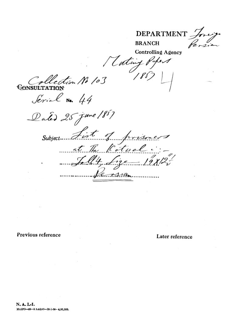 List of Prisoners at the Kotwal.