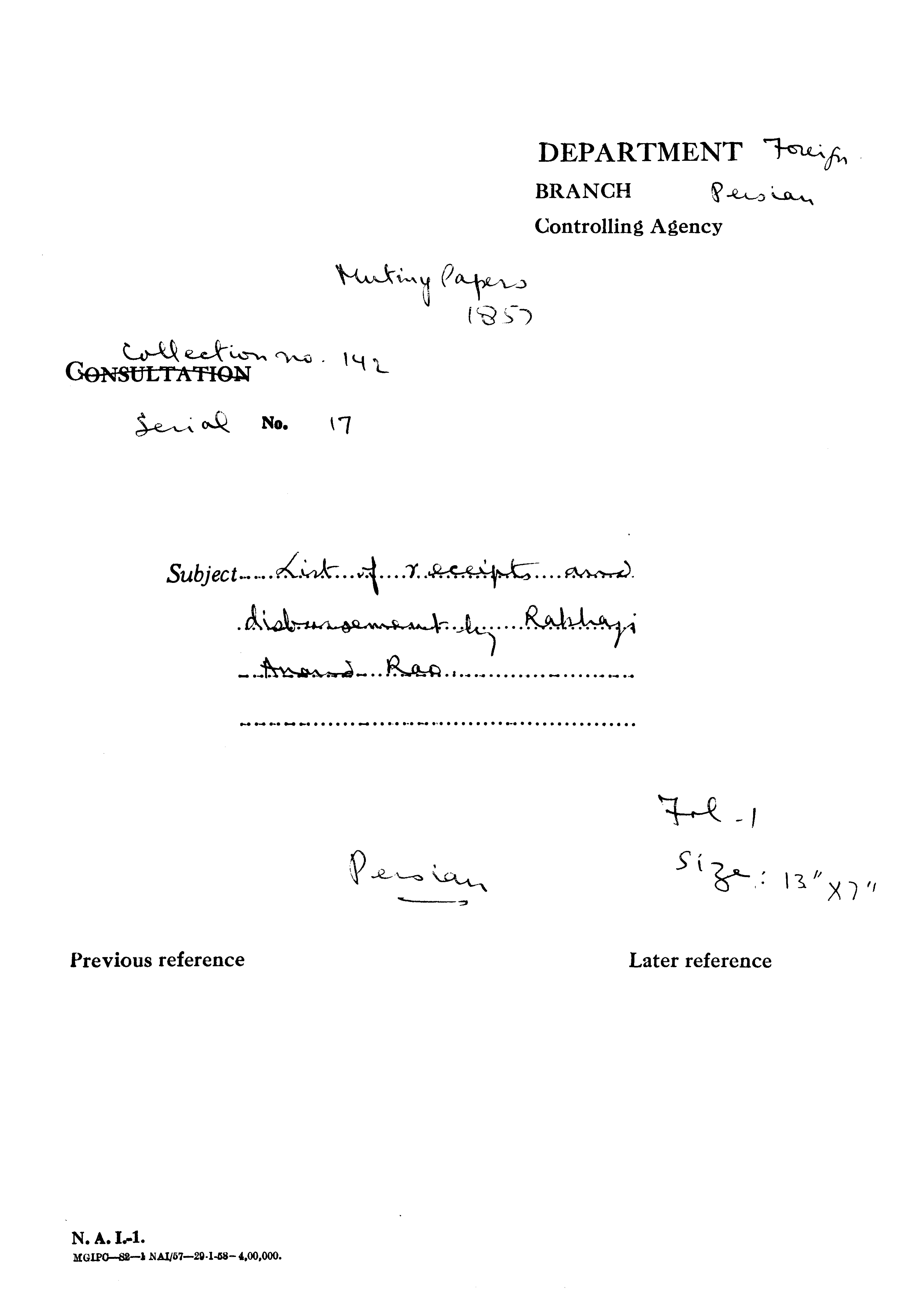 List of Receipt and Disturment By Rabhgi Anand Rao (Delhi).