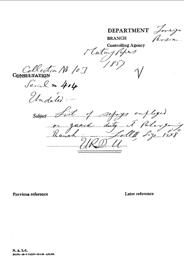 List of Sepoys Employed On Guard Duty at Paharganj Thanah.