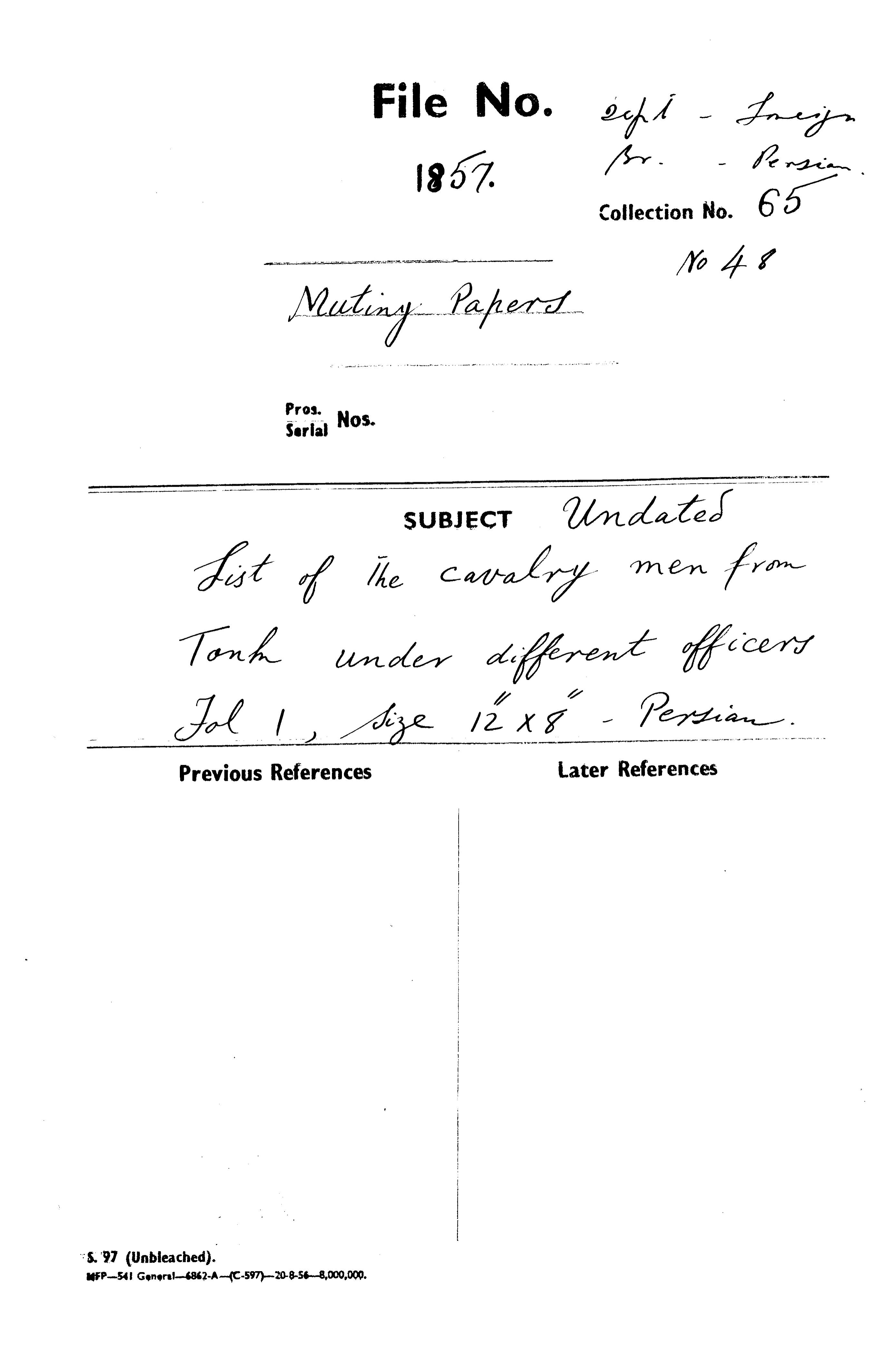 List of the Cavalry Men From tonk Under Different officers.(Delhi).