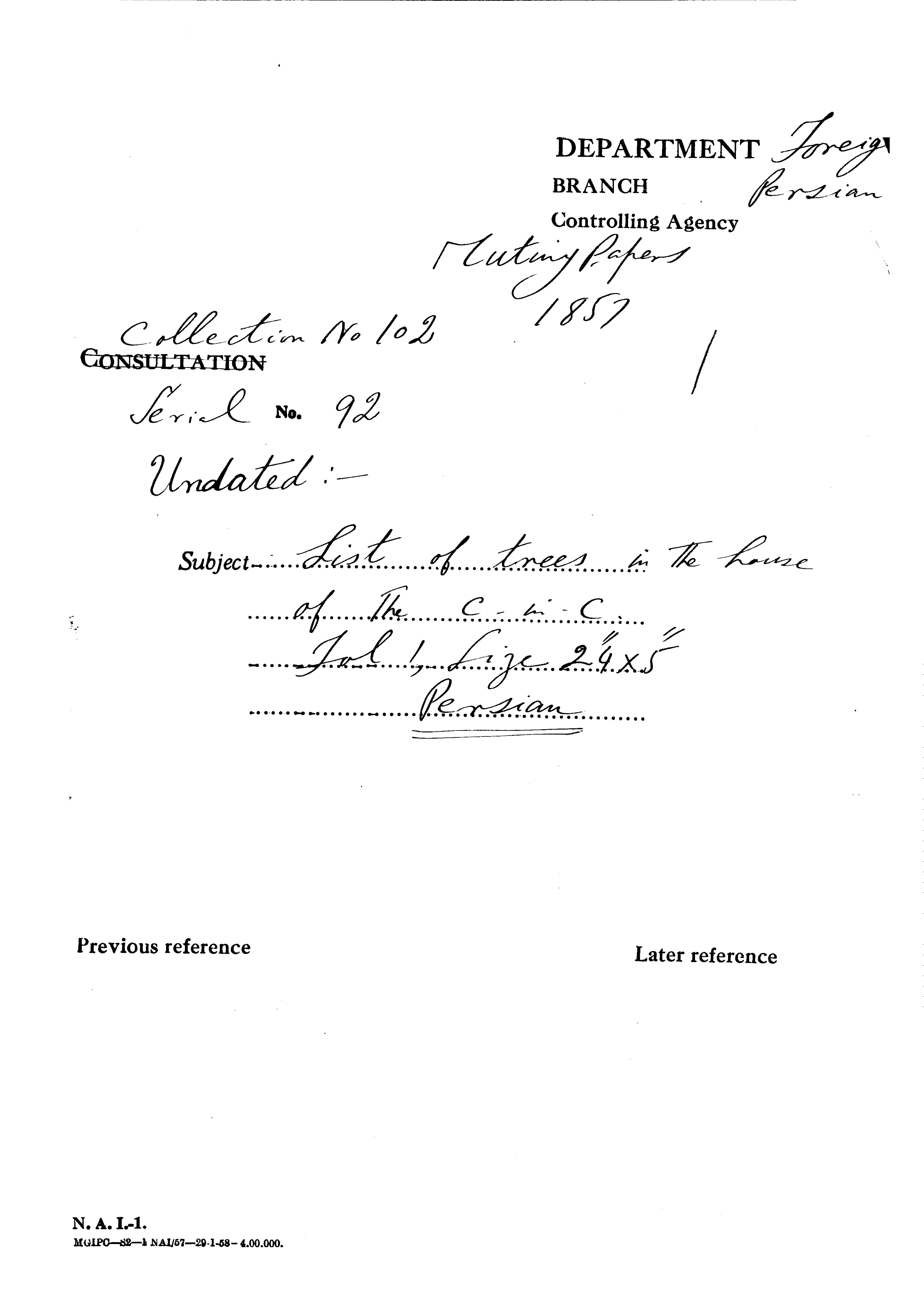 List of Trees In the House of the C-in-C