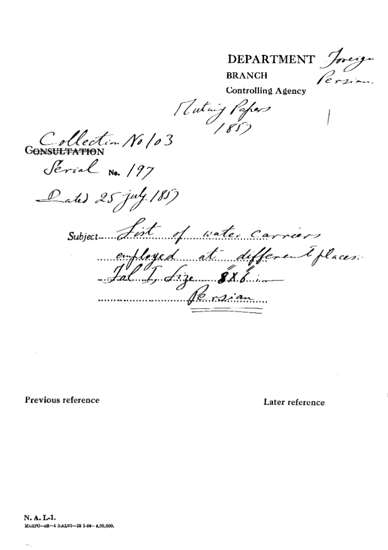 List of Water Carriers Employed at Different Places.