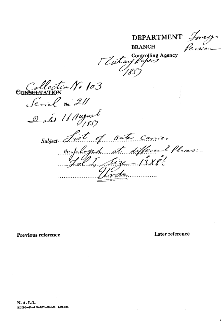 List of Water Carriers Employed at Different Places.