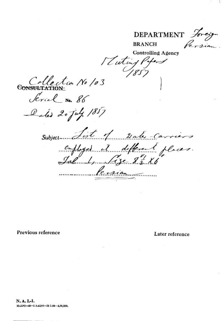 List of Water Carriers Employed at Diffrent Places.