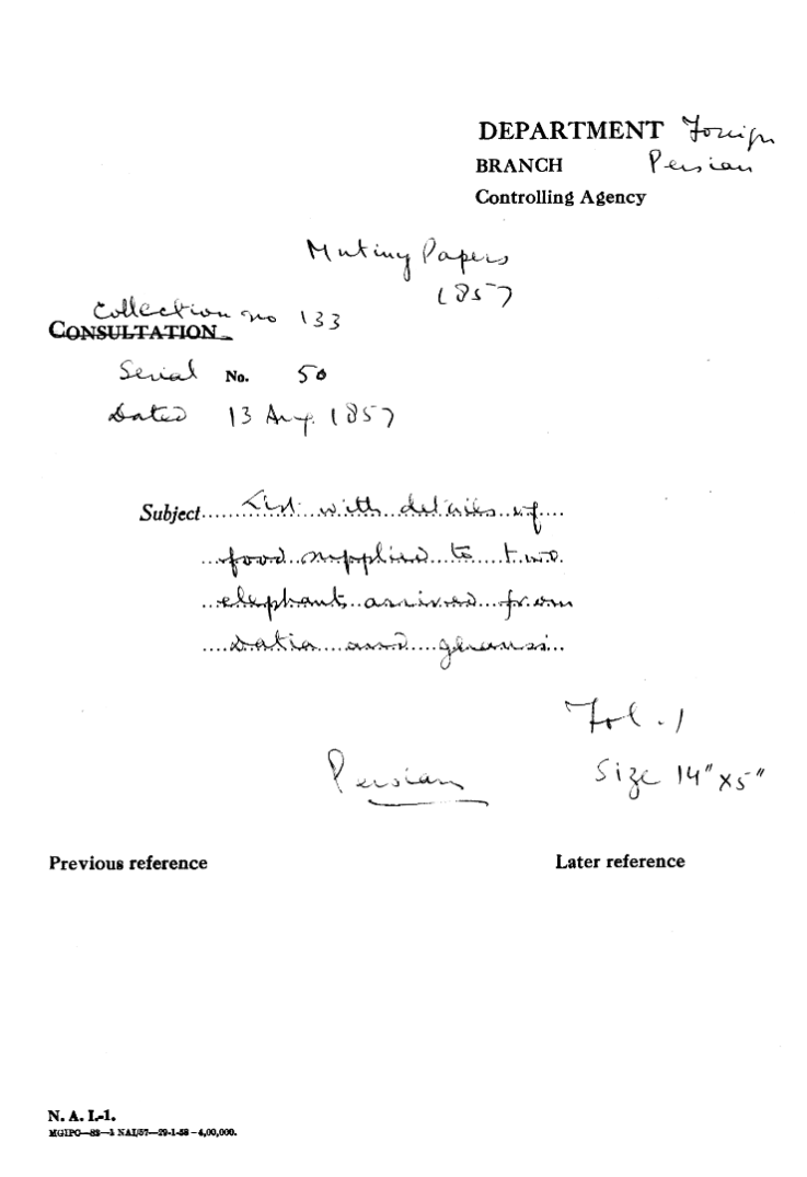 List With Details of Food Supplied to Two Elephant arrived From Datia and Jhansi