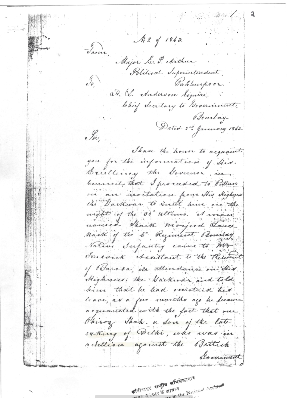 Major Arthur Political Superintendent (1863)