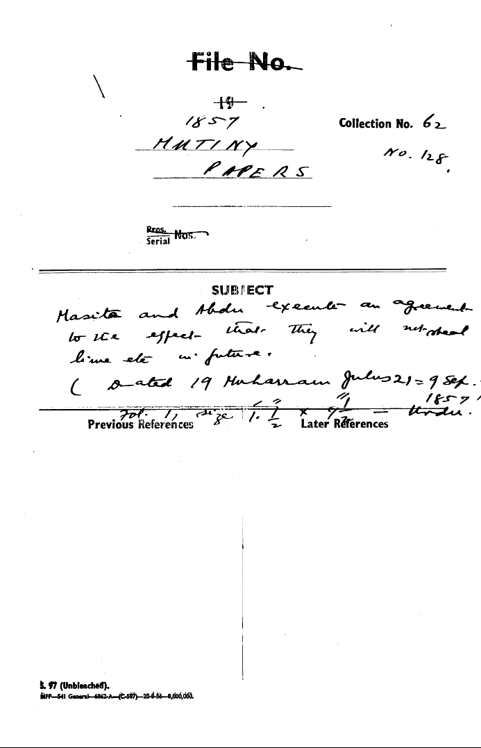 Marita and Abdul Execute an agreement to the Effect that they will not need time etc in Future.(Dated 19 Muharram Julus 21 = 9 Sept 1857)