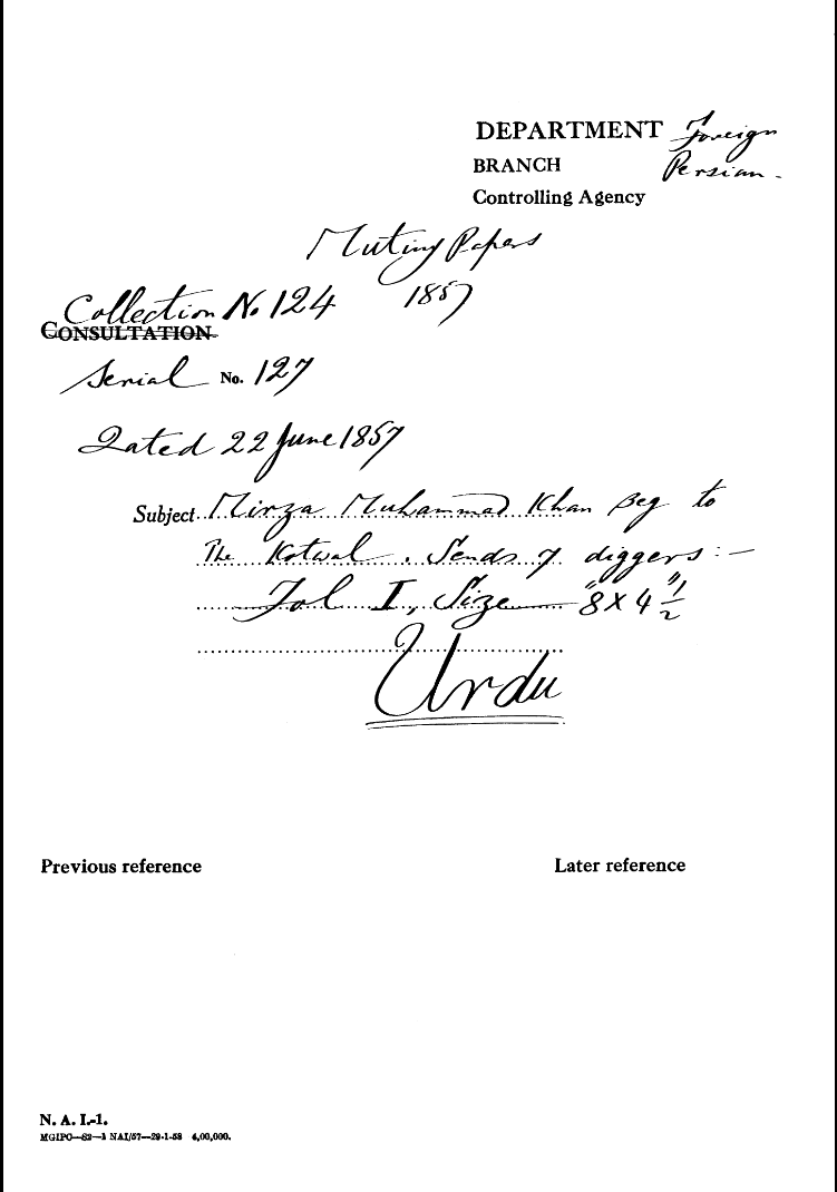 Mirza Muhammad Khan Beg to the Kotwal Sends 7 Diggers (1857)