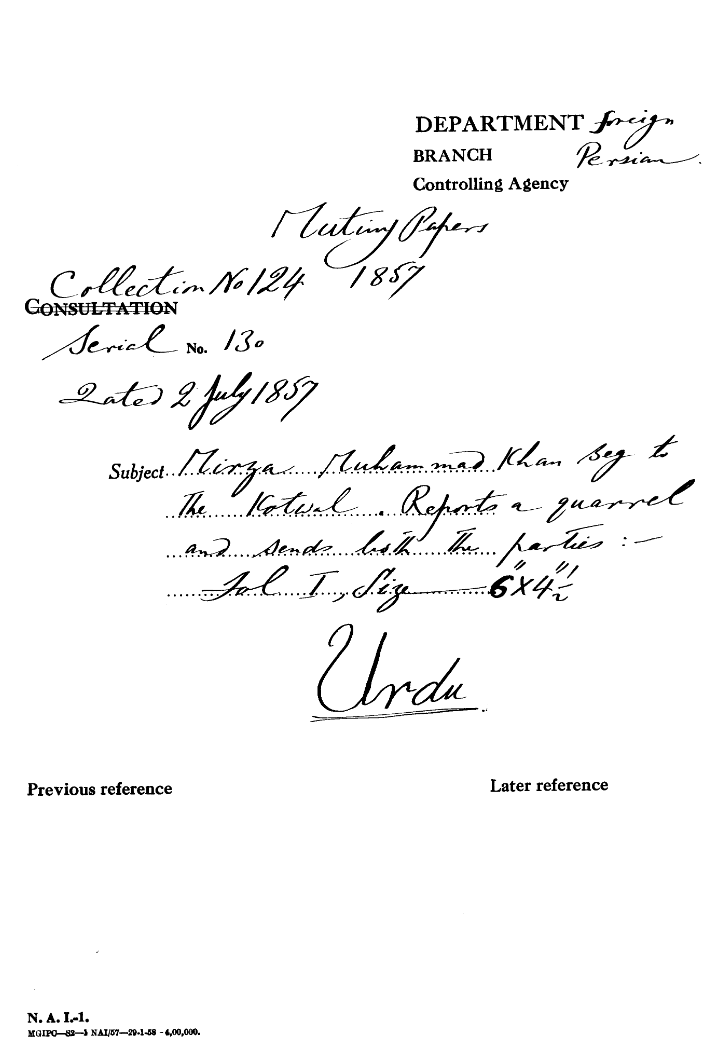 Mirza Muhammad Khan Beg to the Kotwal Reports a Quarrel and Sends Both the Parties.