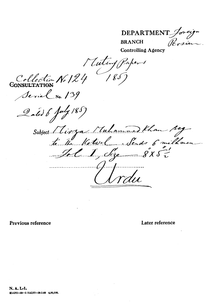 Mirza Muhammad Khan Beg to the Kotwal Sends 6 Milkman.