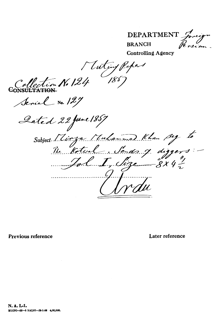 Mirza Muhammad Khan Beg to the Kotwal Sends 7 Diggers.