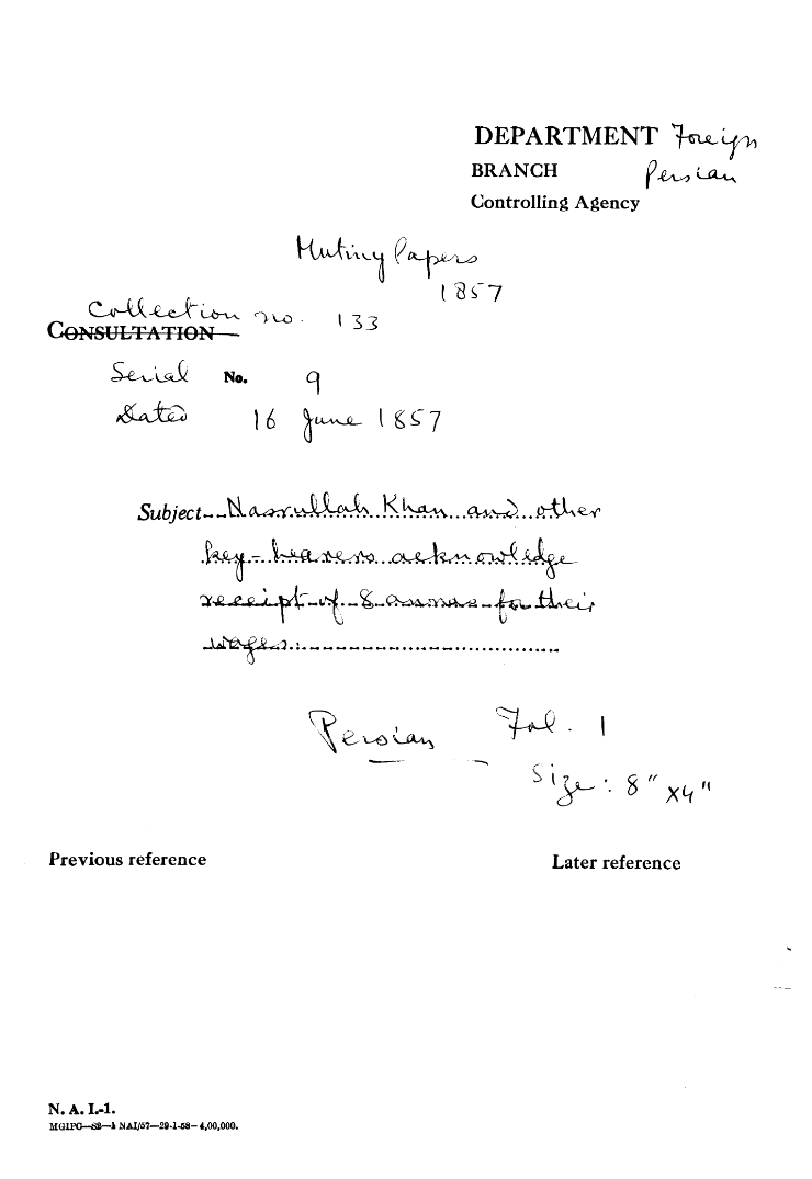 Narrullah Khan and Other Pay Bearers acknowledge Receipt of 8 annus For their Wages