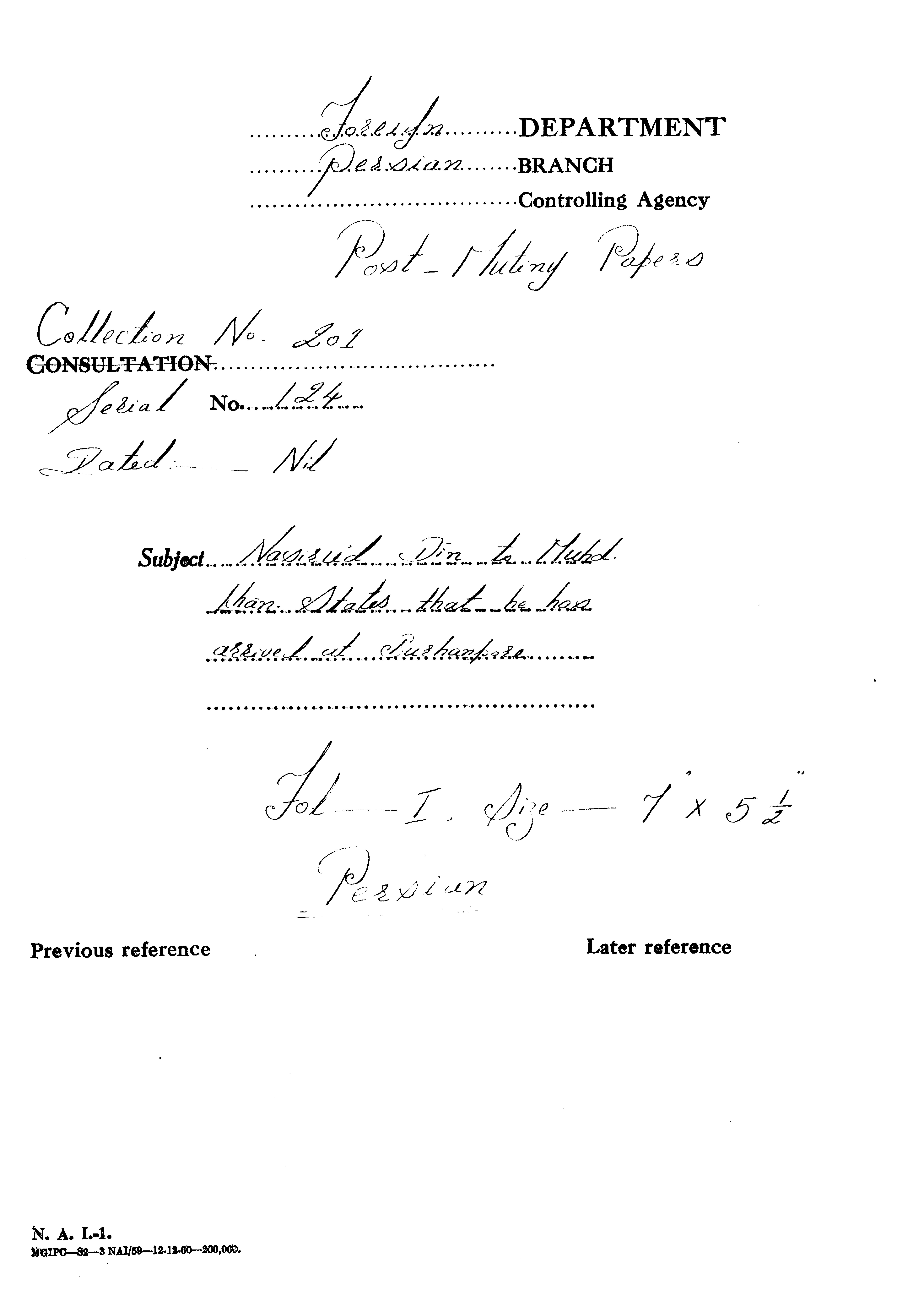 Nasrud Din to Muhd Khan States that he has arrived at Burhanpore