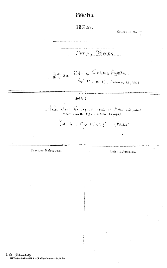 News about the Moghul Court at Delhi and Select News From the Delhi Urdu akhbar.