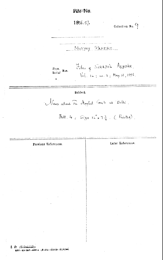 News about the Moghul Court at Delhi.