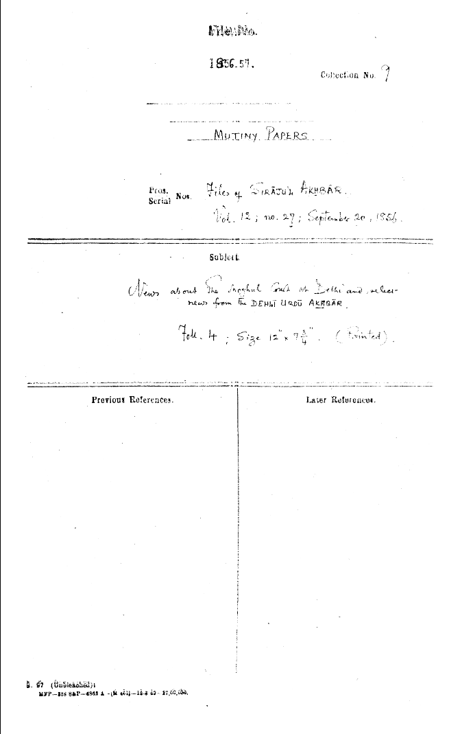 News about the Mughal Court at Delhi and Select News From the Delhi Urdu Akbar.