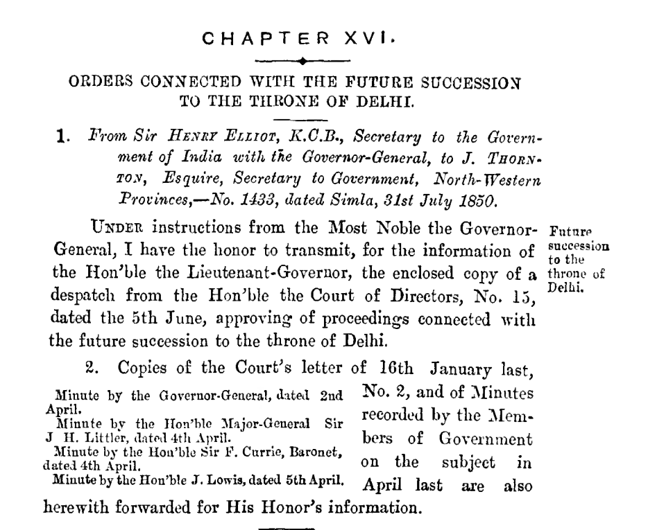 Orders Connected  with the Future  Succession To The  Throne  Of Delhi