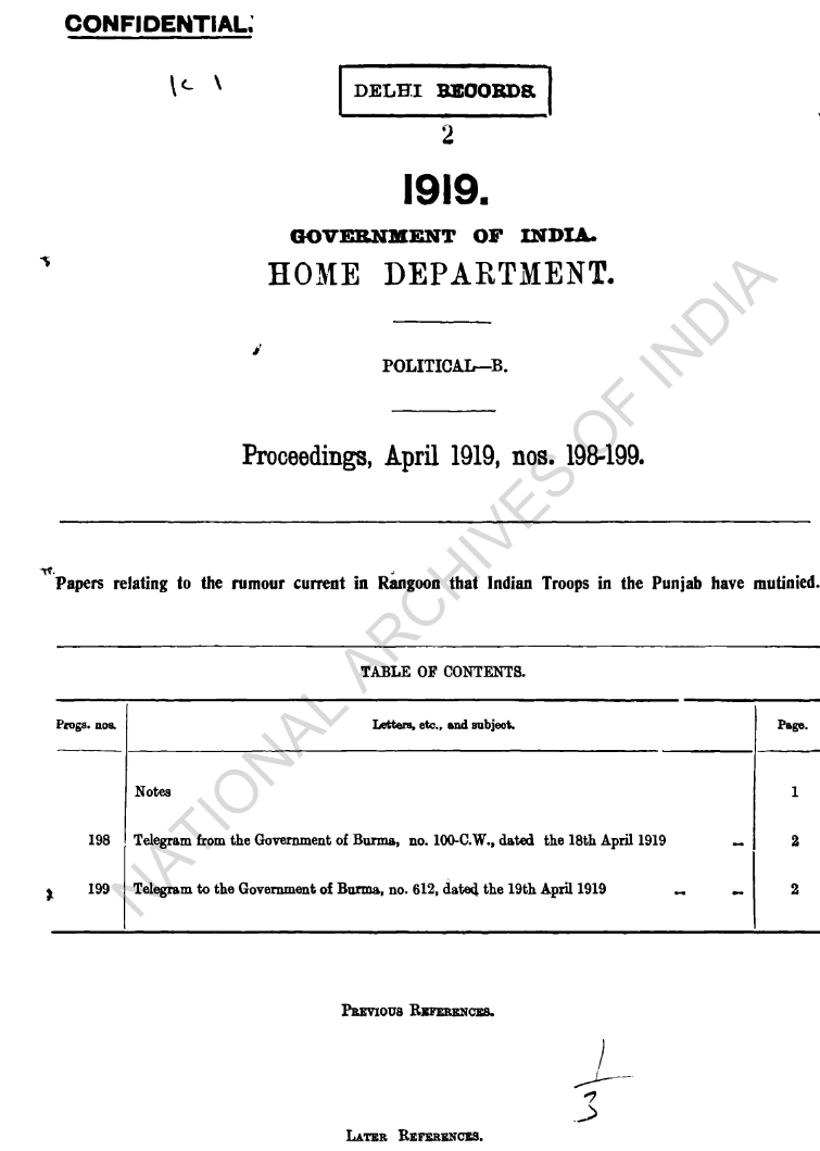 Papers Relating to the Rumour Current in Rangoon that Indian Troops in the Punjab have Mutinied.