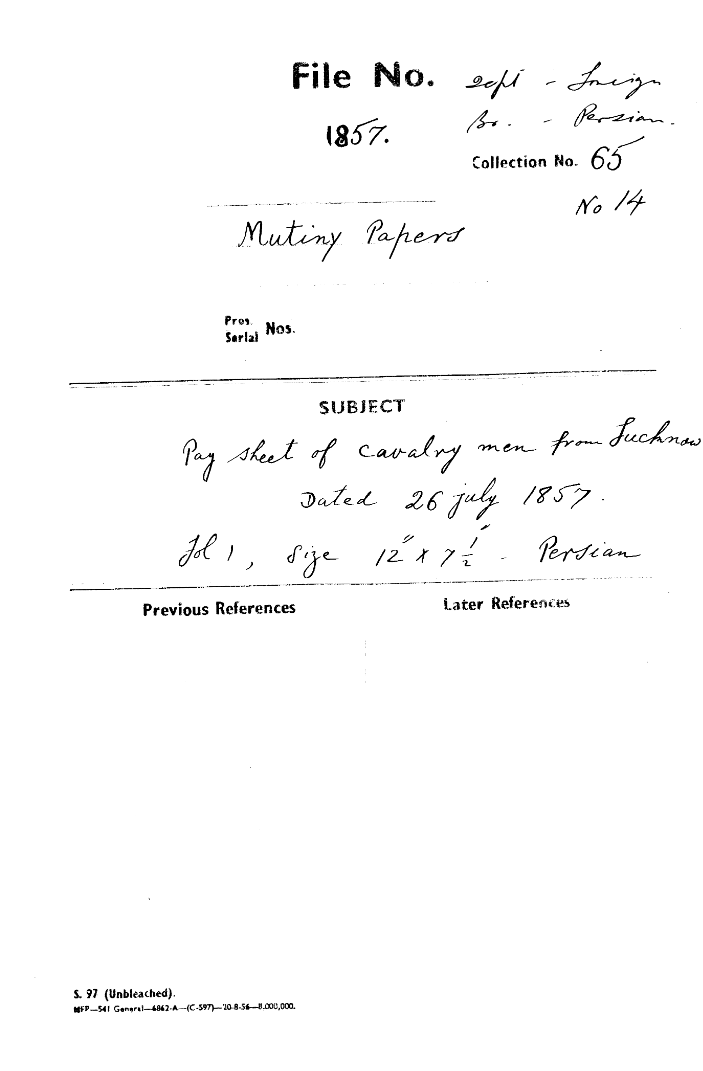 Pay Sheet of Cavalry Men From Lucknow.