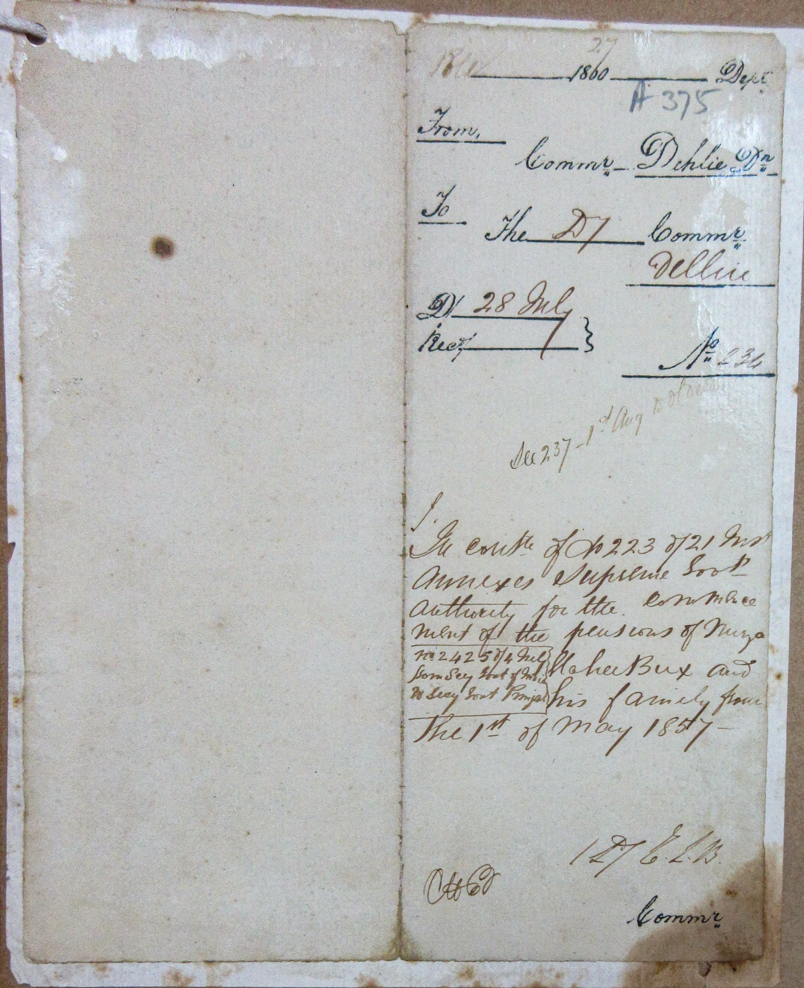 Pension of Mirza Ilahi Baksh File No.14