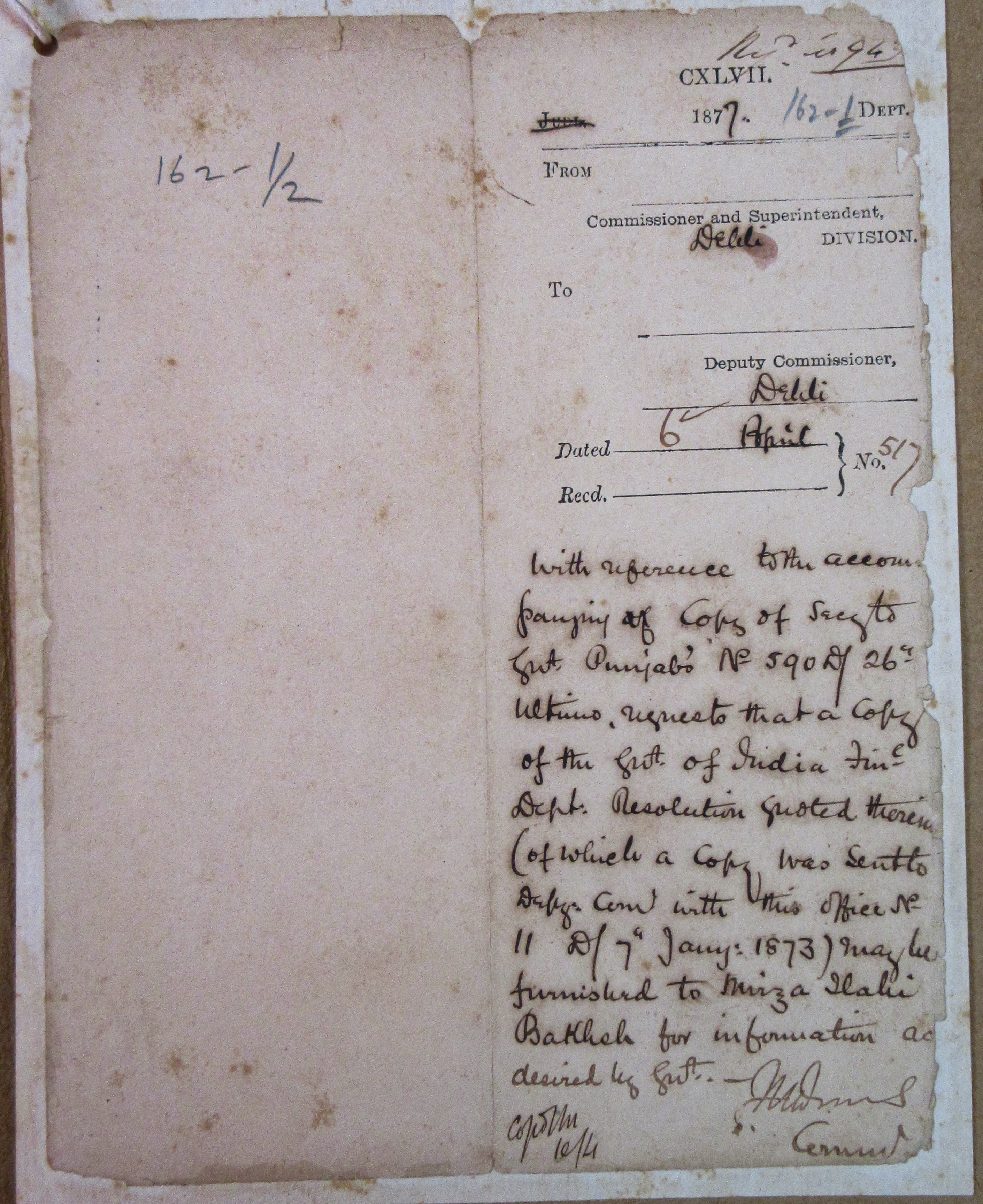 Pension of Mirza Ilahi Baksh File No.33