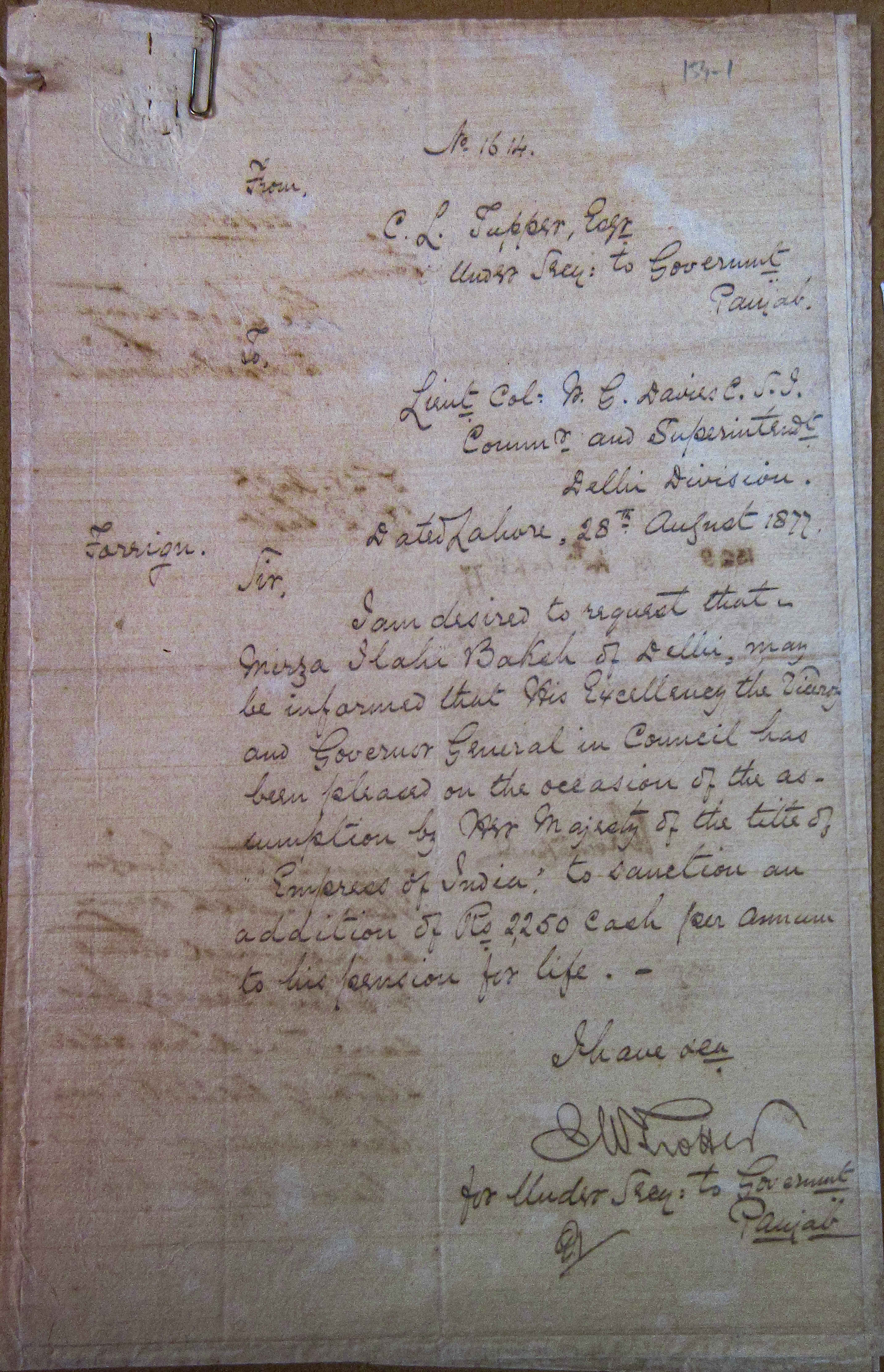 Pension of Mirza Ilahi Baksh File No.34