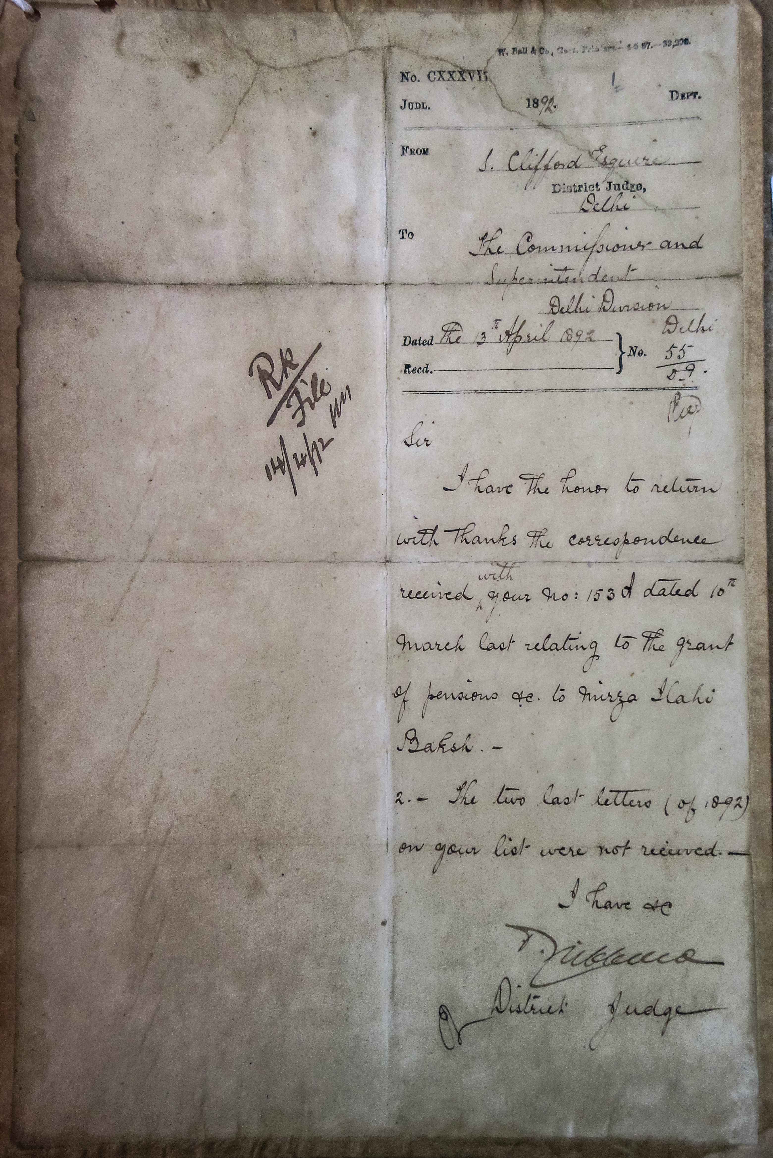 Pension of Mirza Ilahi Baksh File No.36