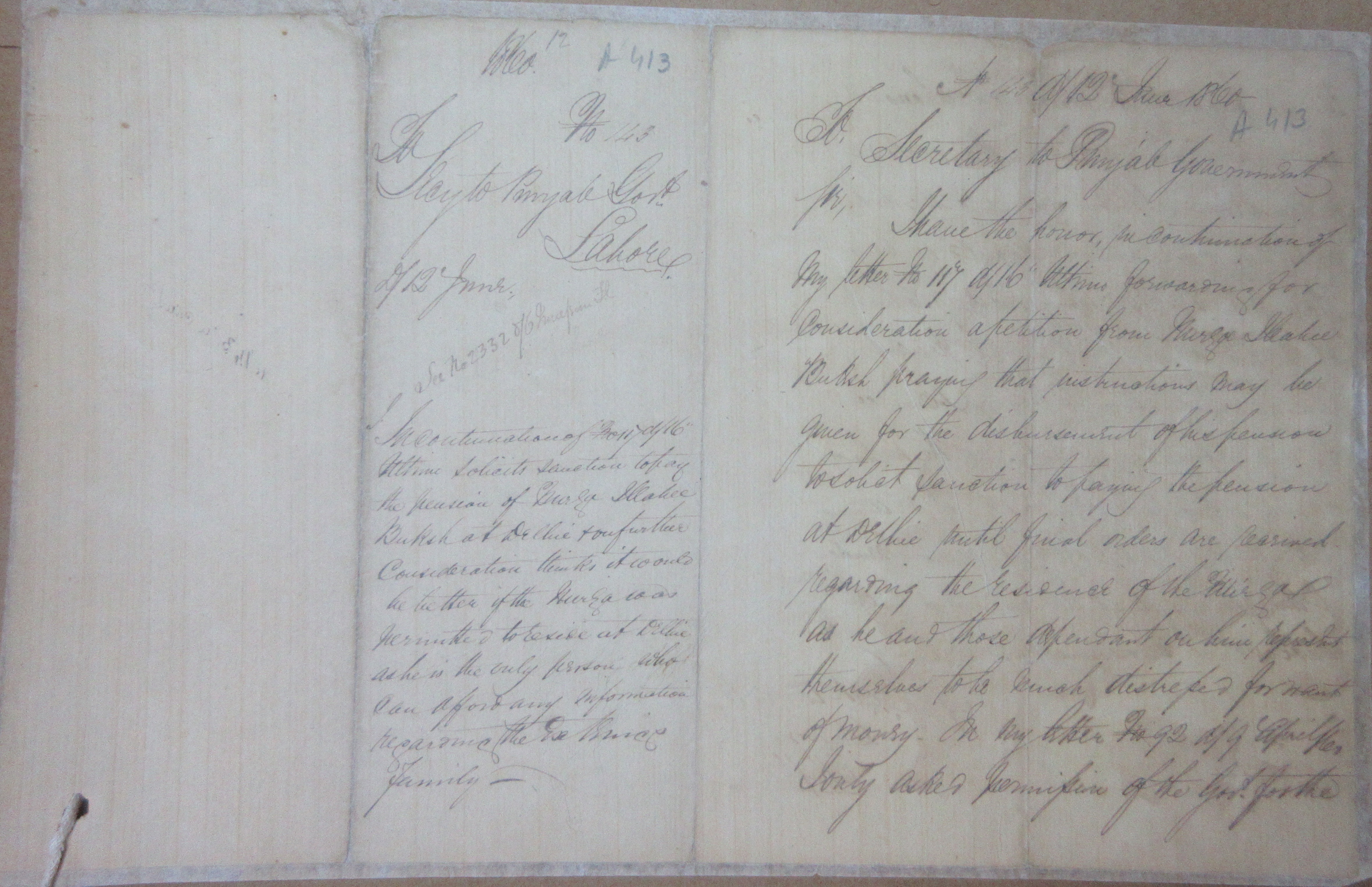 Pension of Mirza Ilahi Baksh File No.8