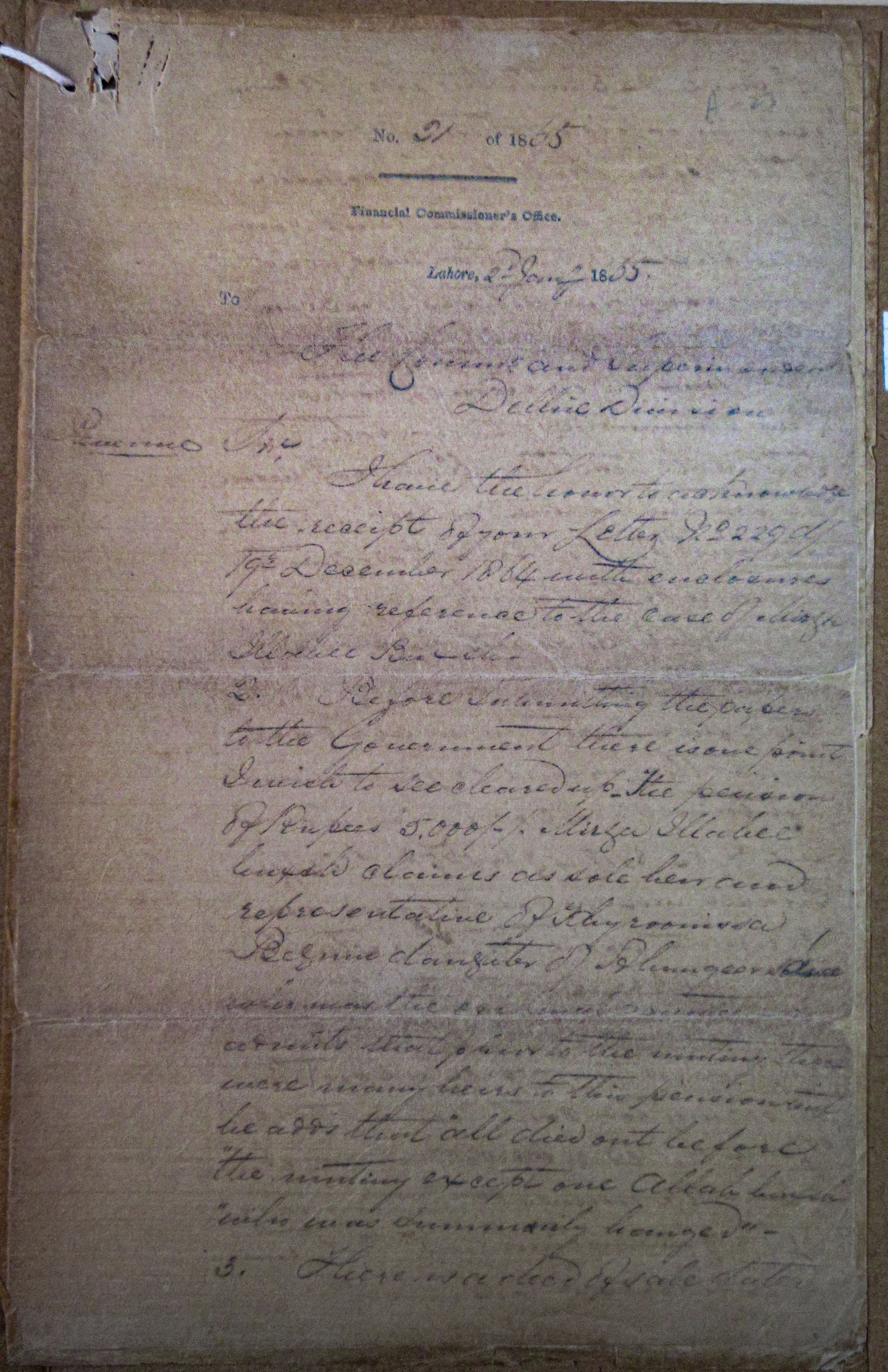 Pension of Mirza Ilahi Baksh File No.28