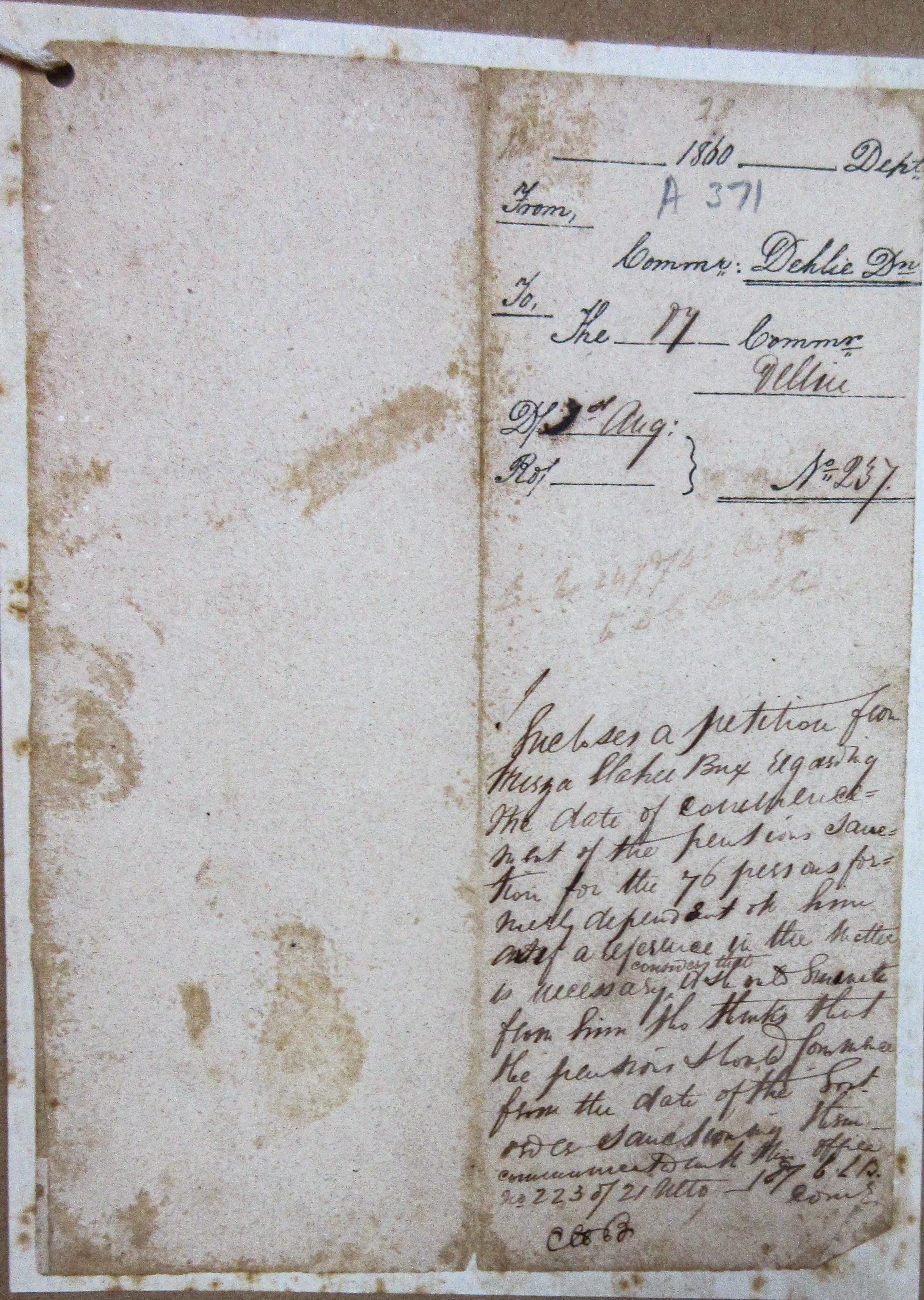 Pension of Mirza Ilahi Baksh File No.15